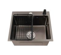 Évier de Cuisine Encastrable Inox Noir, Évier 1 Bac 41x30.5cm Nano Moderne | Drainage Rapide en X, Distributeur Savon 150ml, Panier Égouttoir, pour Cuisine Maison Restaurant Lavage Légumes Vaisselle