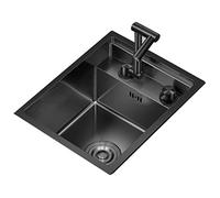 Évier de cuisine encastrable invisible en acier - Mini bol avec couvercle et robinet pliable US Design (Nero 30 x 45 x 23 cm) - Idéal pour les petits