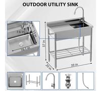 Évier de cuisine - Évier autoportant - Acier inoxydable - Un bac - Avec robinet - Raccordement eau chaude et eau froide - 100 x 50 cm
