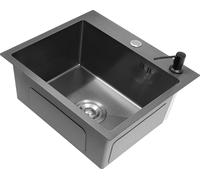 Évier de cuisine - Évier encastrable, 1 bac, installation sous plan, sur plan ou affleurant - 45x40x20 cm - Acier inoxydable 201 avec nano-revêtement - Avec égouttoir, panier et distributeur de savon