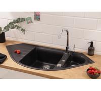 Evier de Cuisine Évier Encastré Granit Massif 110 x 52 Noir respekta Arlington