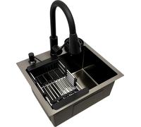 Évier de cuisine - Évier sous plan - 45 x 40 cm - Acier inoxydable - Avec panier filtrant et distributeur de savon - Noir