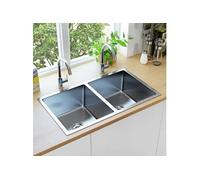 vidaXL Évier de cuisine encastré rectangulaire fait main 145079 – Acier inoxydable – Gris