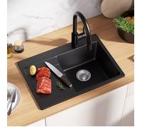 Évier de cuisine granit - CECIPA MAX - 65x45 cm - 1 bac - Égouttoir à gauche - Noir