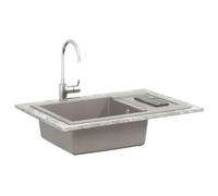Évier de Cuisine Gris 780 x 500 mm, 80% Quartz et 20% Résine avec Kit | Surface -taches et -rayures, résiste à 280°C, entretien avec produits non abrasifs, design épuré pour cuisine