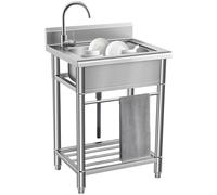 Évier de Cuisine Inox 1 Bac Évier de Restaurant Commercial Portable sur Pied Lavabo à une Cuve Extérieur pour Cuisine Restaurant Garage Jardin Camping-car 55 * 50 * 85cm