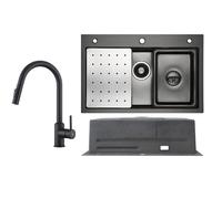 Évier de Cuisine - Inox - 70x45cm - 1.5 Bacs - Mitigeur Extractible - Égouttoir Réversible