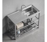 Évier de Cuisine Inox avec Égouttoir, Évier Buanderie Professionnel sur Pied avec Étagère, Bac Évier Extérieur pour Garage Jardin(80X45X80cm)
