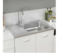 Évier de cuisine inox avec égouttoir - VIDAXL - 800x500 mm - Argenté - Profondeur 150 mm - Montage réversible
