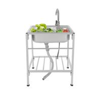 Évier de cuisine mobile en acier inoxydable 60 x 45 cm avec grue rotative à 360° et panier de vidange, lavabo pour cuisine, atelier, garage, extérieur, avec robinet d'eau chaude et froide