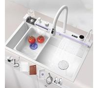 Évier de cuisine moderne en acier inoxydable 304 - 80 x 46 x 22 cm - Blanc brossé - Design rectangulaire - 2 trous - Avec filtre à panier - Pour cuisine contemporaine