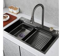 Évier de cuisine moderne en acier inoxydable 304 noir encastrable avec robinet rabattable et kit de drainage 68 x 46 x 22 cm - Durable, facile à nettoyer, idéal pour les cuisines élégantes