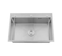 Évier de cuisine moderne en acier inoxydable - 60 x 35 cm - 1 bac avec panier filtrant et tuyau de sortie d'eau - Convient pour cuisine, salle à manger, bar (sans distributeur de savon)