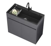 Évier de Cuisine Moderne en Acier Inoxydable avec Meuble, Évier de Qualité Commerciale avec Robinet Chaud et Froid, Panier d'Égouttage et Rangement, pour Buanderie et Usage Extérieur