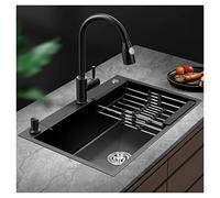 Évier de cuisine moderne en acier inoxydable noir avec robinet pulvérisateur extractible et accessoires, bol simple, facile à nettoyer, design polyvalent (55 x 45 x 21 cm)