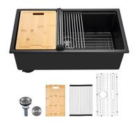 VEVOR Évier de Cuisine Moderne en Granit de 76,2 cm, Évier sous Plan à Large Cuve Simple, Bac à Laver avec Accessoires Multiples, Nettoyage Facile, pour Camping-car, Maison, Bar, Restaurant, Noir