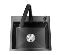Évier de cuisine moderne encastrable 201 en acier inoxydable avec panier d'égouttement et distributeur de savon, noir, 40 x 45 cm, pour restaurant familial, buanderie, cave