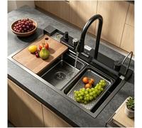 Évier De Cuisine Multifonction Acier Inoxydable Avec Robinet À Pulvérisateur Cascade - Ensemble Évier Cuisine Multifonctionnel(Black-Grey,80x50cm)