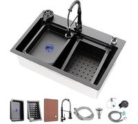Évier de cuisine multifonctionnel en acier inoxydable à cuve unique de 74,9 x 45 cm avec robinet rabattable et plusieurs accessoires (76,2 cm)