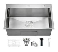 Évier de cuisine profond en acier inoxydable 304 de 71,1 x 48,3 cm pour véhicule récréatif - Évier moderne à cuve unique - Évier de poste de travail humide avec grille à vaisselle et drain
