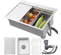 Évier de cuisine, rectangulaire, 80 x 50 cm, en acier inoxydable 304, 1 bac, avec évier intérieur de rechange et planche à découper, lavabo de cuisine avec 3 trous pour robinet, évier moderne en acier