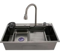 Evier de cuisine, Robinet extensible, Poste de travail multifonctionnel, 29.52x18.11x8.66in