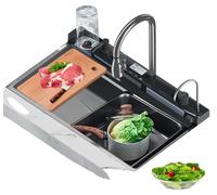 Évier de cuisine, robinet intégré, distributeur de savon, 75 x 45