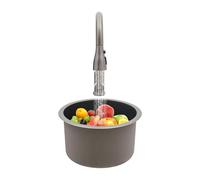 Évier de cuisine rond en acier inoxydable 304, noir/gris foncé, 32 x 20 cm, montage encastré/en saillie, robinet extensible à 360° avec 3 sorties d'eau, anti-odeurs et protection anti-débordement