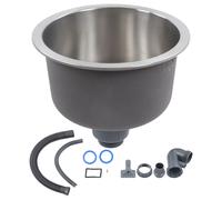 Évier de cuisine rond en acier inoxydable, de petit format, avec raccord pour le tuyau d'évacuation, diamètre de 30 cm