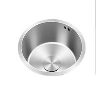 Évier de cuisine rond Mini évier de cuisine rond en acier inoxydable 304, argent, 25-45cm, égouttoir à trop-plein, Kit de déchets, double montage