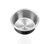 Évier de cuisine rond Mini évier de cuisine rond en acier inoxydable 304, cuvette simple, égouttoir à trop-plein, Kit de déchets 25-45cm