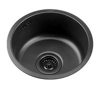 Évier de cuisine rond Nano en acier inoxydable noir et gris 35 cm Petit évier à barre simple pour mini cuisine, balcon, salle de bain - Design durable élégant et peu encombrant