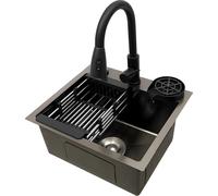 Évier de cuisine - Set - 45 x 40 cm - Acier inoxydable 201 & cuivre - Revêtement nano - Robinet extractible - Distributeur de savon & lave-verres - Cartouche céramique - Noir