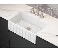 Évier de cuisine simple en porcelaine d'argile feu blanc 76,2 cm, évier de ferme réversible en céramique, calibre 18, évier avant tablier avec filtres et grilles inférieures