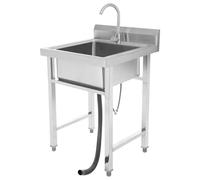 Évier de cuisine sur pied en acier inoxydable 93 x 60 x 60 cm avec 1 bac et bonde - Évier simple avec grand lavabo et surface de rangement - Lavabo sur pied pour cuisine, garage, buanderie, évier de