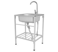Évier De Cuisine Sur Pied, Évier Autonome Inox 304 1 Bac, Robinet Eau Chaude Et Froide, Station De Lavage Portable Pour Cuisine Restaurant Jardin Extérieur, Charge 60Kg, 60X45X75Cm, Argent