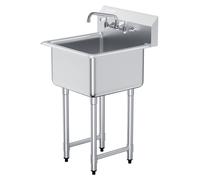 Évier de préparation et utilitaire en acier inoxydable, petit évier sur pied à un bac, livré avec robinet et pieds, évier commercial à un bac de 53,3 cm x 104,1 cm pour garage, restaurant, cuisine ou