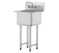 Évier de préparation et utilitaire en acier inoxydable, petit évier sur pied à un bac, livré avec robinet et pieds, évier commercial à un bac de 45,7 cm x 104,1 cm pour garage, restaurant, cuisine, bu