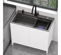 Évier d'extérieur avec meuble 80 cm - Lavabo en acier inoxydable et aluminium, évier pour jardin, 1 cuve avec mitigeur eau chaude et froide pour extérieur, garage et terrasse