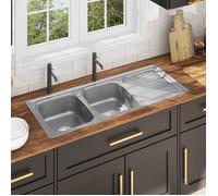 Évier double de cuisine - vidaXL - Acier inoxydable - 120x50x16 cm - Argent - Double vasque - Égouttoir intégré