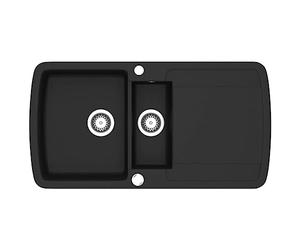 Évier double en granit noir à encastrer avec deux bacs 960 x 500 mm, résistant aux rayures et à la chaleur, réversible pour cuisine et buanderie