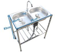 Évier double - Évier de rinçage en acier inoxydable - Évier autoportant - Évier portable - Évier de cuisine - Acier inoxydable