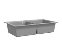 Évier double granit gris | Avec tamis à déchets, résistant aux rayures, à la chaleur jusqu'à 280 °C, facile à nettoyer, facile à monter