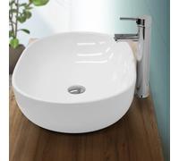 ECD Germany Lavabo Salle de Bain - 600 x 420 mm - en Céramique - Ovale - Blanc - Lave-Mains Évier - Lavabo Vasque à Poser sur Meuble - Design Moderne - sans trop-Plein