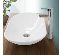 ECD Germany Lavabo Salle de Bain - 640x365 mm - en Céramique - Ovale - Blanc - Lave-Mains Évier - Lavabo Vasque à Poser sur Meuble - Design Moderne