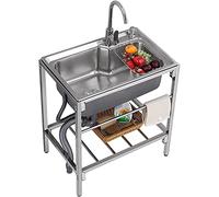 Évier en acier inoxydable 304 Utili Autonome 1 chariot avec bonde 71 x 50 x 85 cm Idéal pour Ga Restaurant Blanchisserie Intérieur Extérieur
