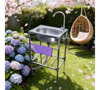Évier en acier inoxydable, autoportant, avec robinet d'eau froide, dimensions : 42 x 37 x 83 cm