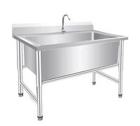 Évier en Acier Inoxydable Autoportants Évier Épais À Une Cuve Jardin Plonge Avec Robinet Evier Cuisine Restauration Professionnel Extérieur Industriel pour Garage Buanderie(120 * 60 * 80 cm)