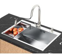 Évier en acier inoxydable, dimensions 80x50x22 cm, avec robinet flexible pivotant et égouttoir pratique pour la cuisine