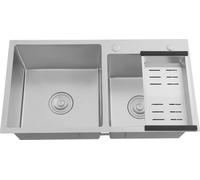 Evier en acier inoxydable - double évier - encastrable/sous plan - carré - 78×43×21 cm - Avec panier et tubes - Sans robinetterie - Argenté